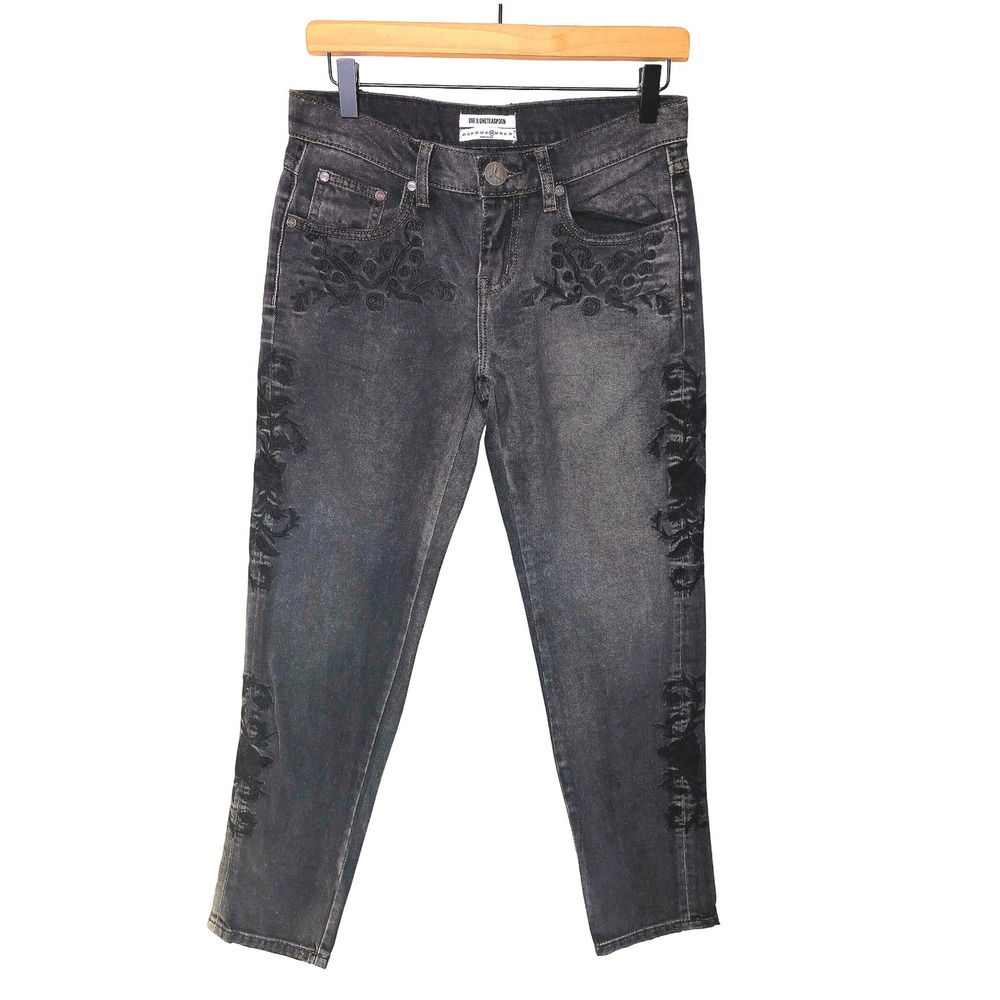 NWT One X‎ Oneteaspoon Black Van Lola Awesome Baggies Jeans Embroidered 28 Boho
